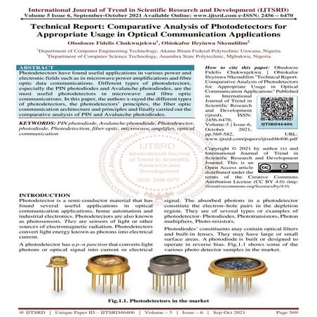 Technical Report Comparative Analysis of Photodetectors for Appropriate Usage...