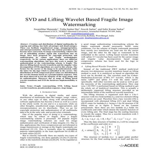SVD and Lifting Wavelet Based Fragile Image Watermarking
