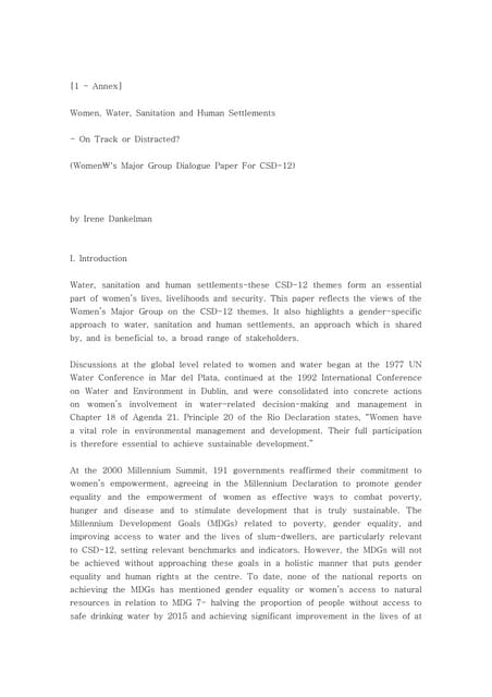 annex- women, water, sanitation and human settlements(2004)