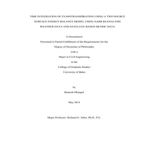 TIME INTEGRATION OF EVAPOTRANSPIRATION USING A TWO SOURCE SURFACE ENERGY BALA...