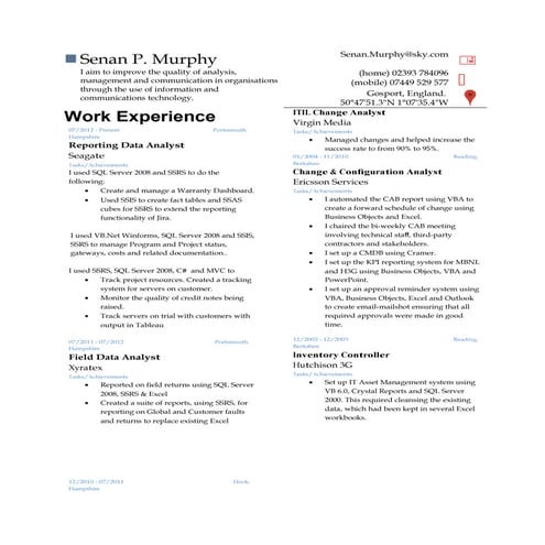 CV - Oct - 2016 Reporting Data Analyst