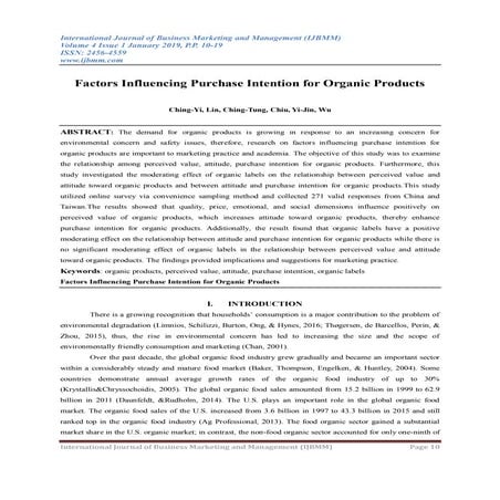Factors Influencing Purchase Intention for Organic Products