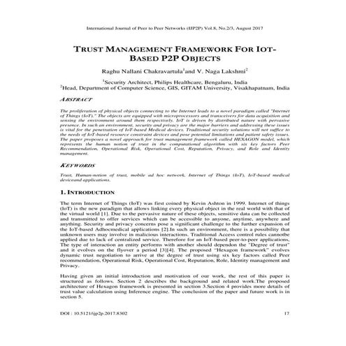 TRUST MANAGEMENT FRAMEWORK FOR IOTBASED P2P OBJECTS