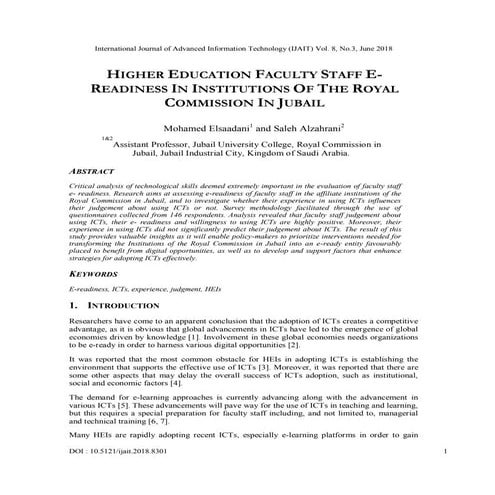 HIGHER EDUCATION FACULTY STAFF EREADINESS IN INSTITUTIONS OF THE ROYAL COMMIS...