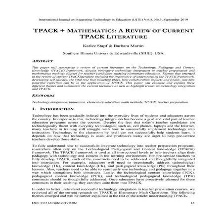 TPACK + MATHEMATICS: A REVIEW OF CURRENT TPACK LITERATURE