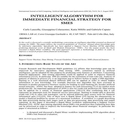 INTELLIGENT ALGORYTHM FOR IMMEDIATE FINANCIAL STRATEGY FOR SMES