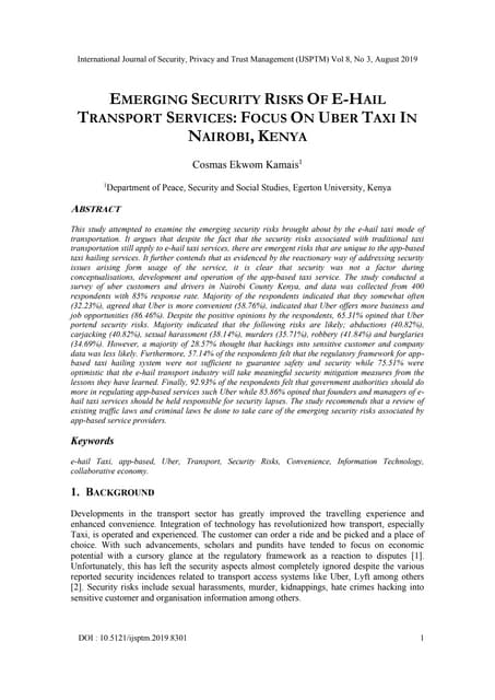 EMERGING SECURITY RISKS OF E-HAIL TRANSPORT SERVICES: FOCUS ON UBER TAXI IN NAIROBI, KENYA