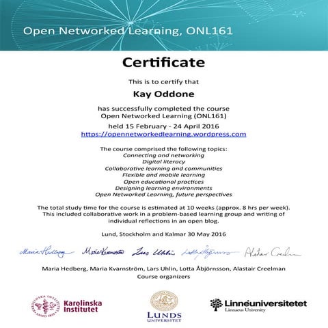 ONL161 open learner certificate KO