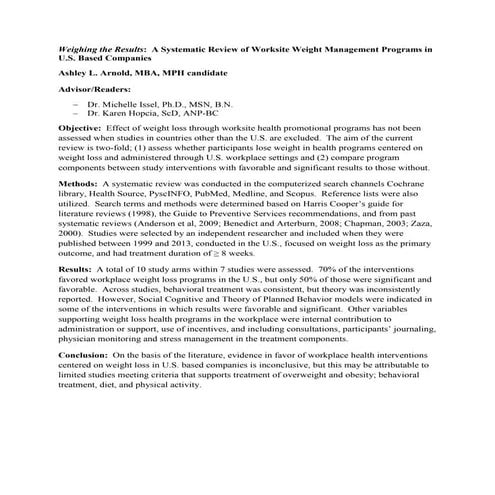 A Arnold_Weighing Results Abstract_Spring 2013