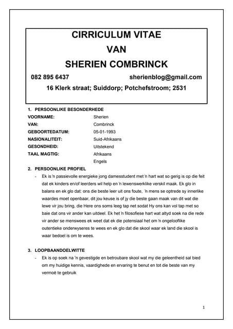 CURRICULUM VITAE. afrikaans docx | DOCX