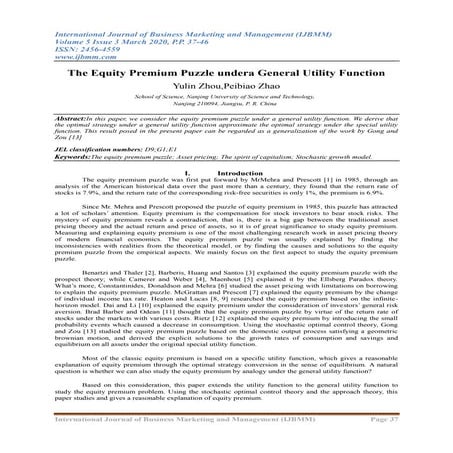 The Equity Premium Puzzle undera General Utility Function | PDF