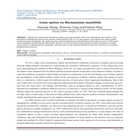 Asian option on Riemannian manifolds