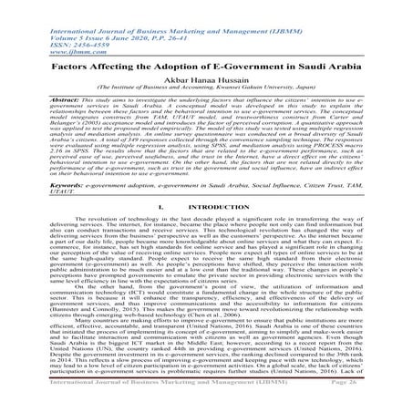 Factors Affecting the Adoption of E-Government in Saudi Arabia