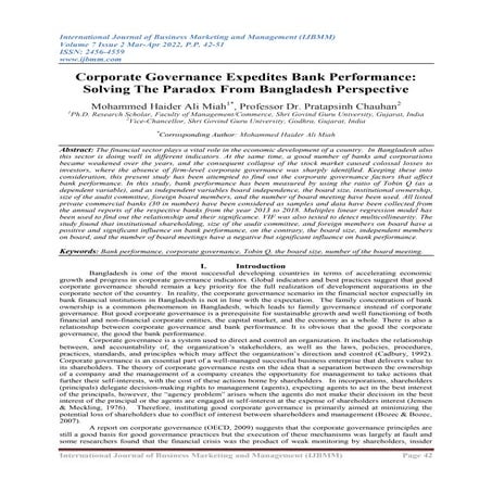 Corporate Governance Expedites Bank Performance: Solving The Paradox From Ban...