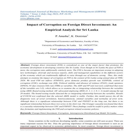 Impact of Corruption on Foreign Direct Investment: An Empirical ...