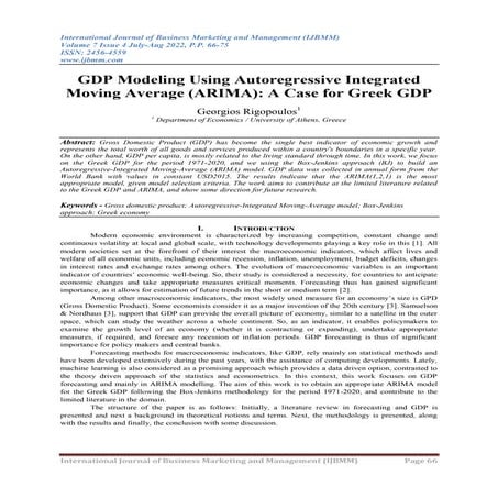 GDP Modeling Using Autoregressive Integrated Moving Average (ARIMA): A Case f...