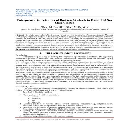 Entrepreneurial Intention of Business Students in Davao Del Sur State ...