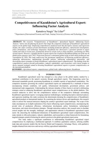 Competitiveness of Kazakhstan’s Agricultural Export: Influencing Factor Analysis