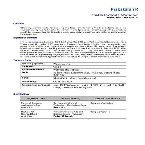 Prabakaran R - Resume