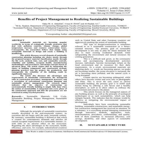 Benefits of Project Management to Realizing Sustainable Buildings