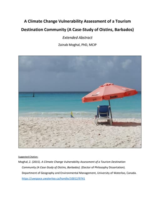Z. Moghal, Ext Abstract (CC Vuln Ass of Barbados Tourism Sector, 2015)