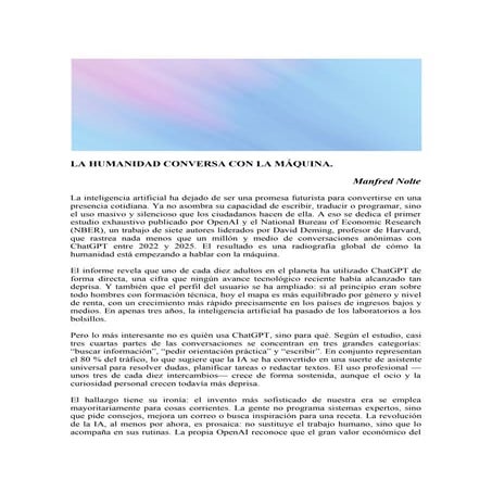 LA HUMANIDAD CONVERSA AMIGABLEMENTE CON LA MÁQUINA.