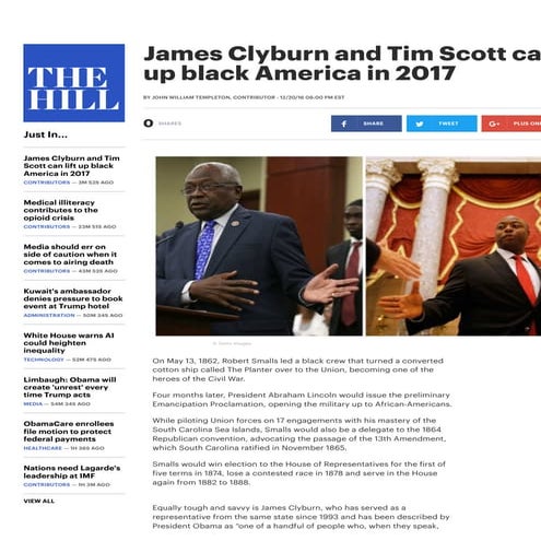 James Clyburn and Tim Scott can lift up black America in 2017 | TheHill