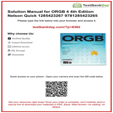 Comprehensive Solution Manual for ORGB 4th Edition by Nelson Quick | PDF