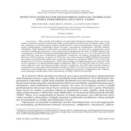 EFFECTIVE INDICES FOR MONITORING MENTAL WORKLOAD