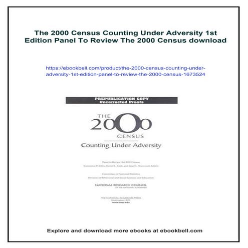 The 2000 Census Counting Under Adversity 1st Edition Panel To Review ...
