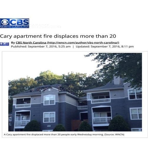 Cary apartment fire displaces more than 20 WNCN