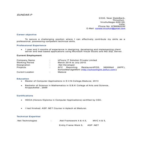 SUNDAR P-RESuME
