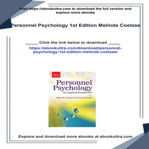 Personnel Psychology 1st Edition Melinde Coetzee | PDF