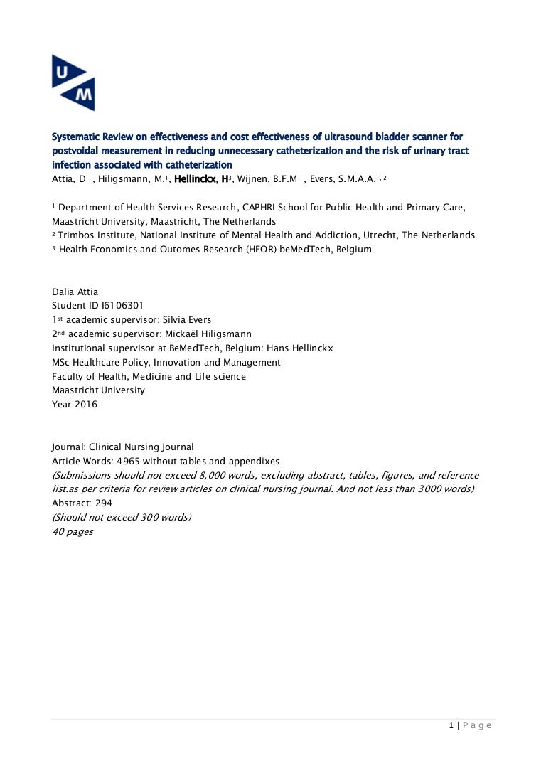 Systematische Review Ultrasound Bladder Scanner Oct 2016