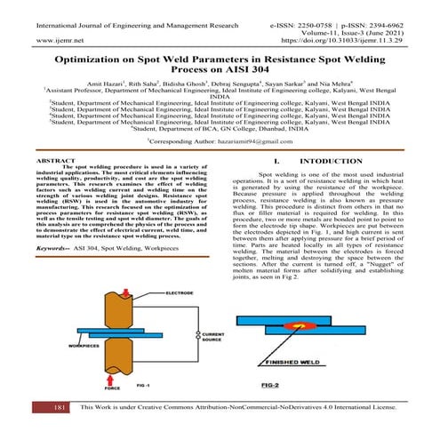 Optimization on Spot Weld Parameters in Resistance Spot Welding Process on AI...