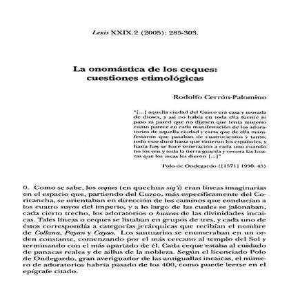 Huacas Incas y sistema de Ceques en la epoca incaica | DOCX