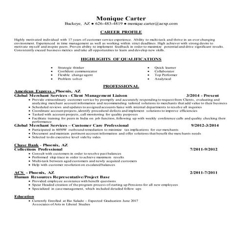 Resume Monique Carter