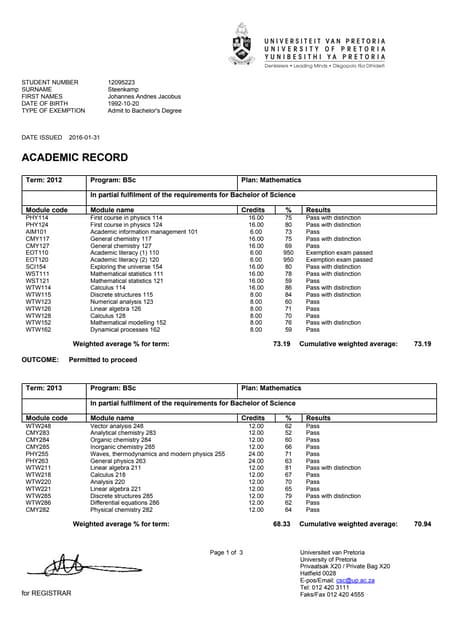 Academic Record NWU | PDF