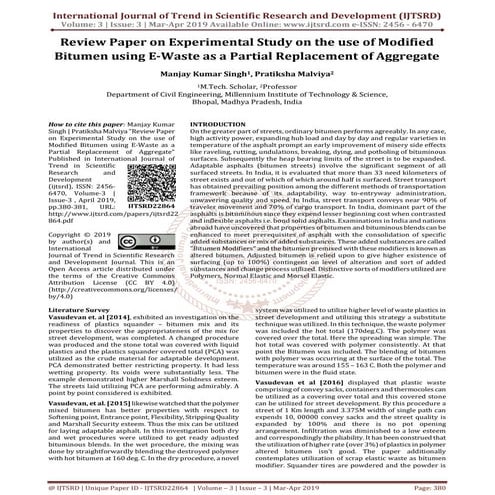 Review Paper on Experimental Study on the use of Modified Bitumen using E Was...