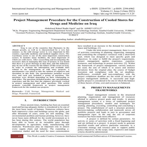 Project Management Procedure for the Construction of Cooled Stores for Drugs ...