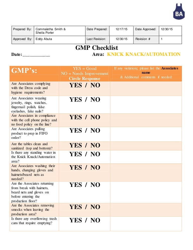 GMP checklist KKAUTOMATION