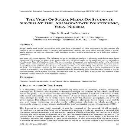 THE VICES OF SOCIAL MEDIA ON STUDENTS SUCCESS AT THE ADAMAWA STATE POLYTECHNI...