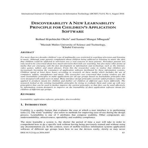 DISCOVERABILITY A NEW LEARNABILITY PRINCIPLE FOR CHILDREN’S APPLICATION SOFTWARE