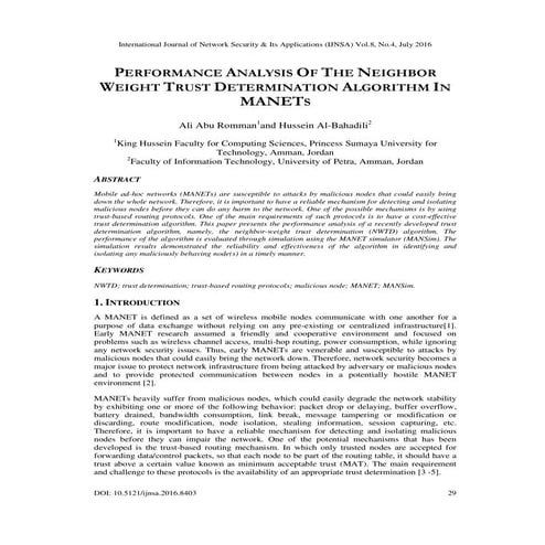 PERFORMANCE ANALYSIS OF THE NEIGHBOR WEIGHT TRUST DETERMINATION ALGORITHM IN ...
