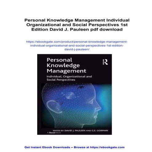 Personal Knowledge Management Individual Organizational and Social Perspectiv...