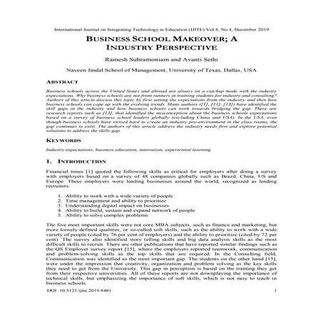 BUSINESS SCHOOL MAKEOVER; A INDUSTRY PERSPECTIVE