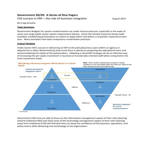 Government 2020 - CIO success in ERP – the role of business integrator