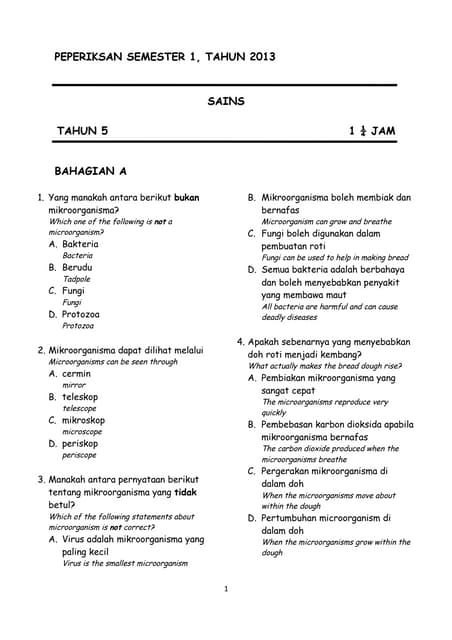 Latihan tahun 5 bab 1 mikroorganisma