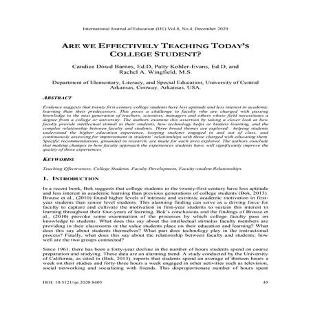 ARE WE EFFECTIVELY TEACHING TODAY’S COLLEGE STUDENT?