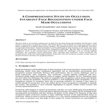 A COMPREHENSIVE STUDY ON OCCLUSION INVARIANT FACE RECOGNITION UNDER ...